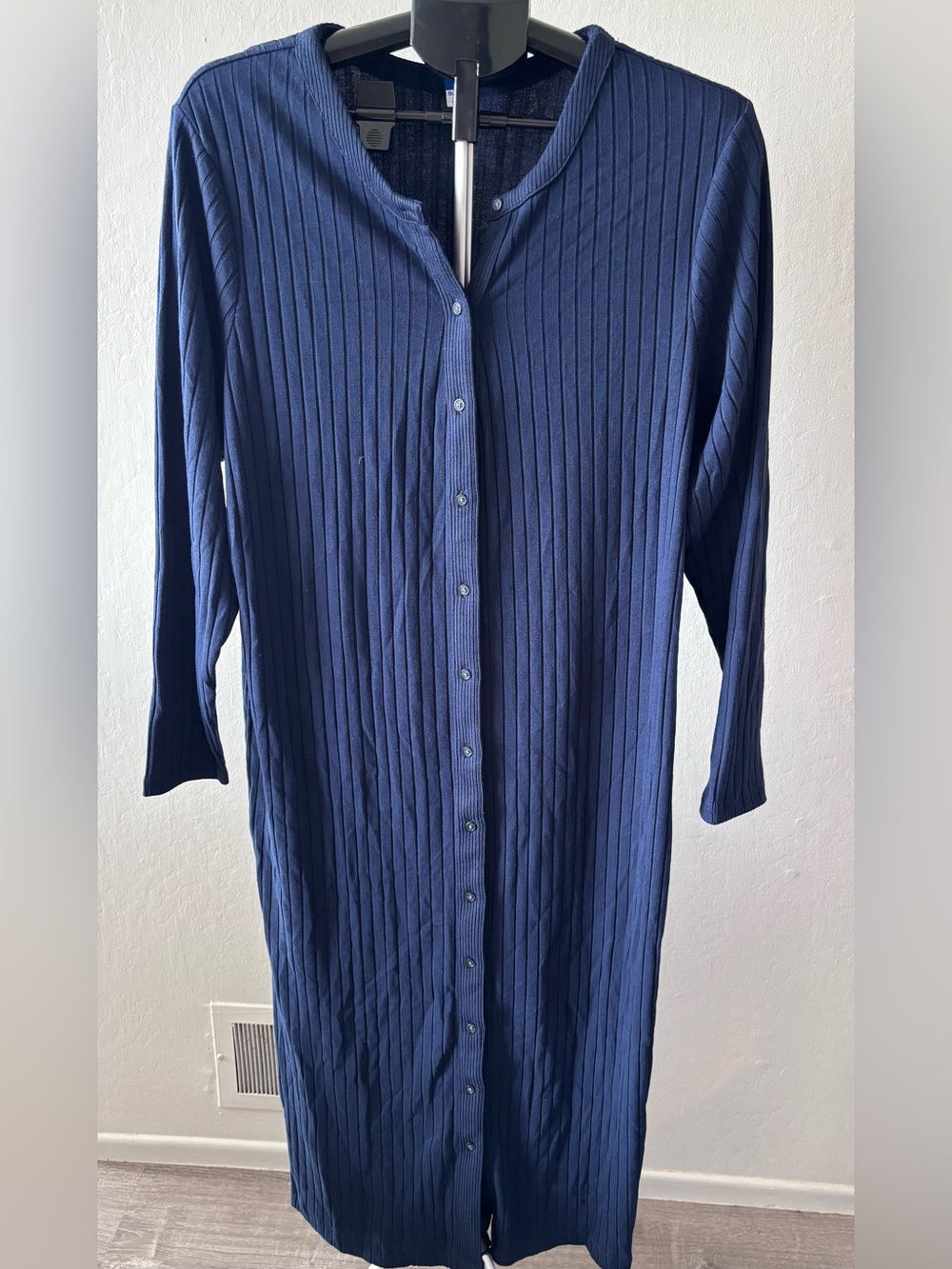 Old Navy Navy Blue Ribbed Maxi Button-Front Dress